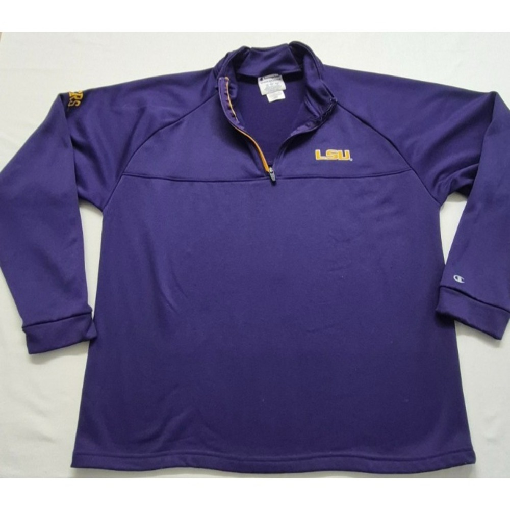 LSU Tigers men's purple 1/4 zip‎ long sleeves pullover sweatshirt LG Gold Logo